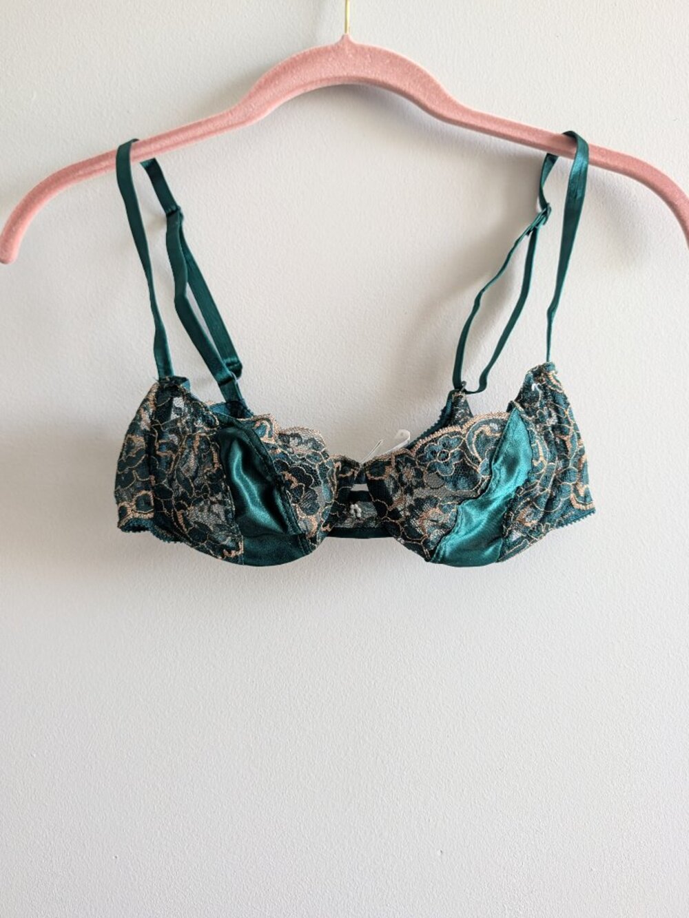 Vintage Christian Dior Intimates Lace Underwire Bra 36B Emerald Green 4775 - Picture 7 of 7